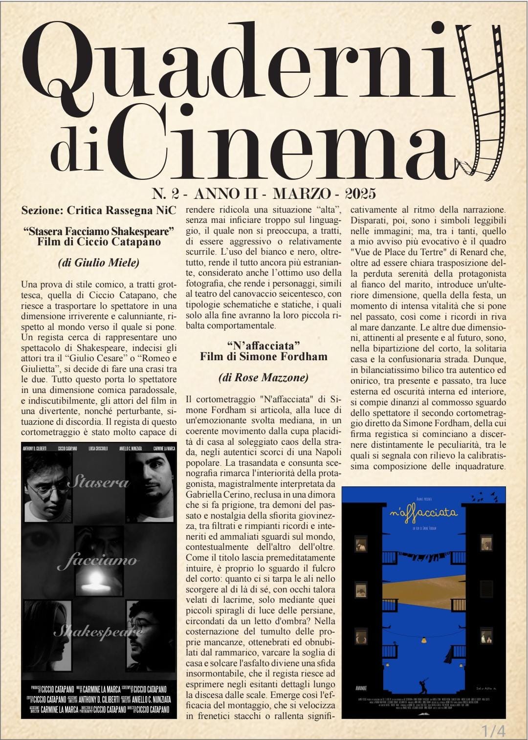 Quaderni di Cinema Marzo 2025